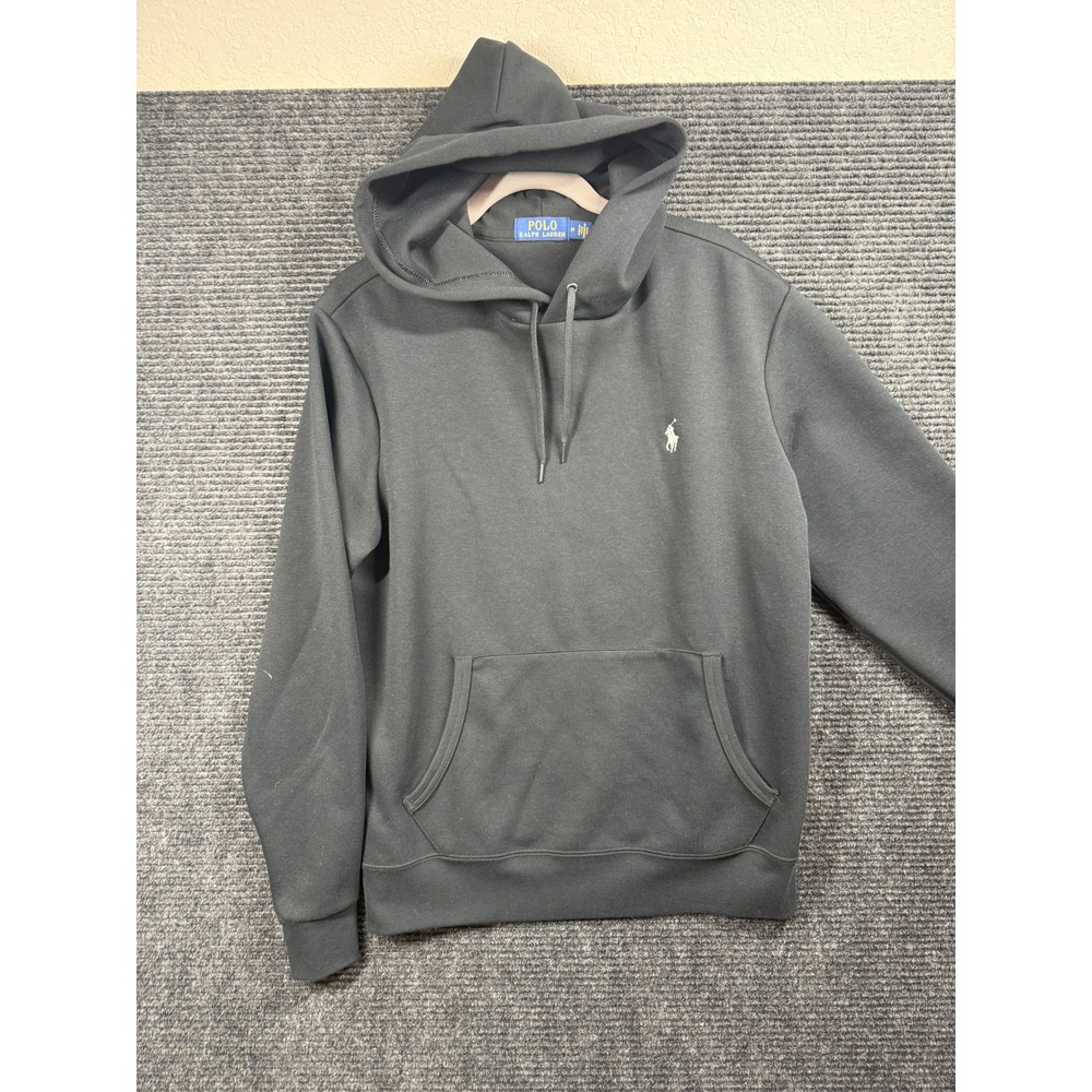 Polo Ralph Lauren Mens Black Double-Knit Pullover Hoodie Pony Logo Size M